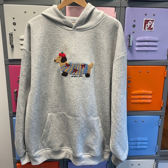 Gray Hoodie with Dachshund Embroidery - Picture 1 of 5